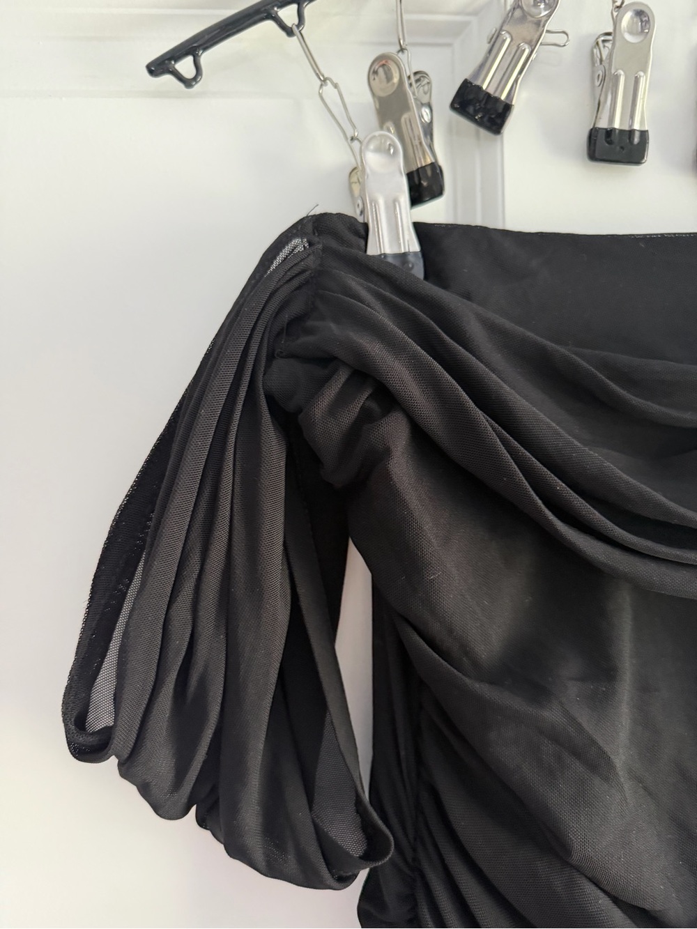 Black Ruched Off-Shoulder Dress - Picture 4 of 4